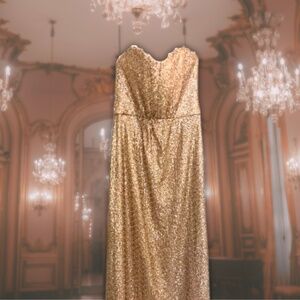 Peach beige Amsale sequin formal gown. Size 10.